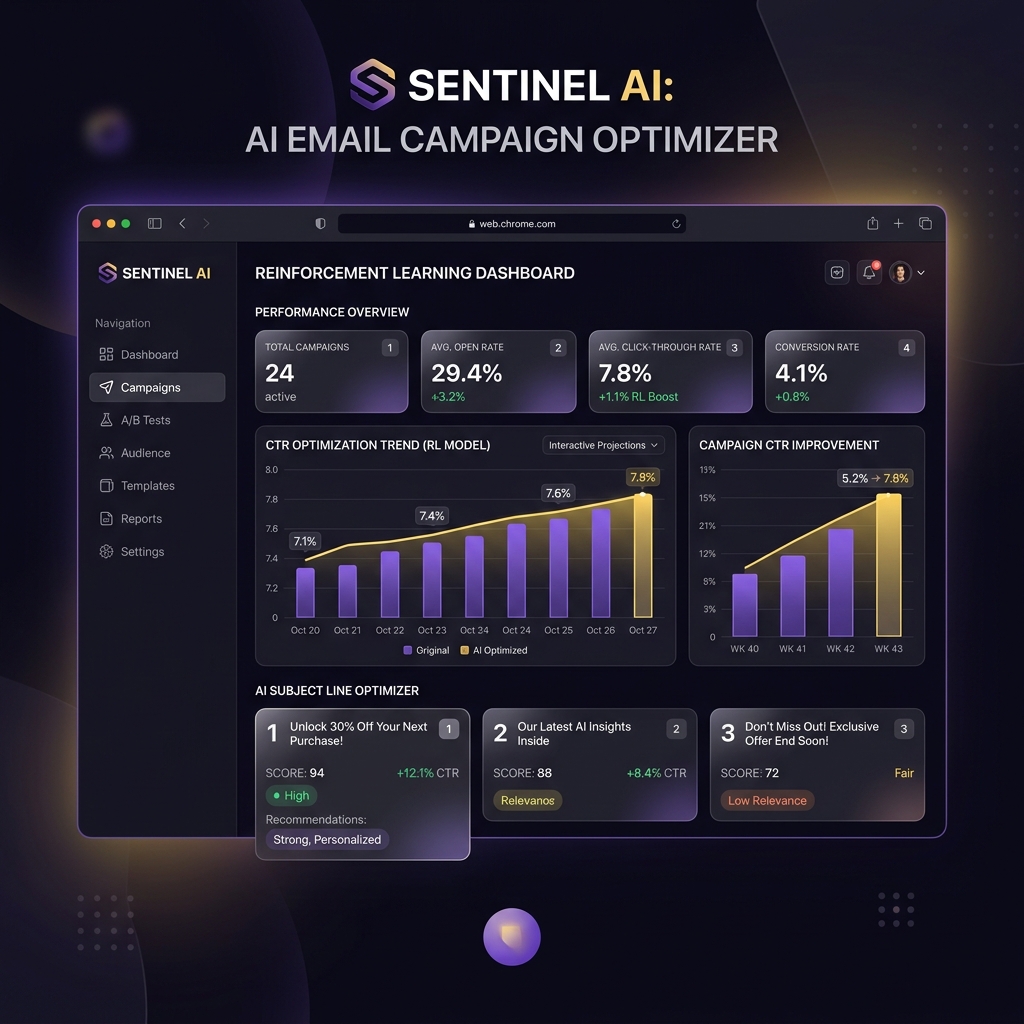 OptiMail RL AI Dashboard Preview